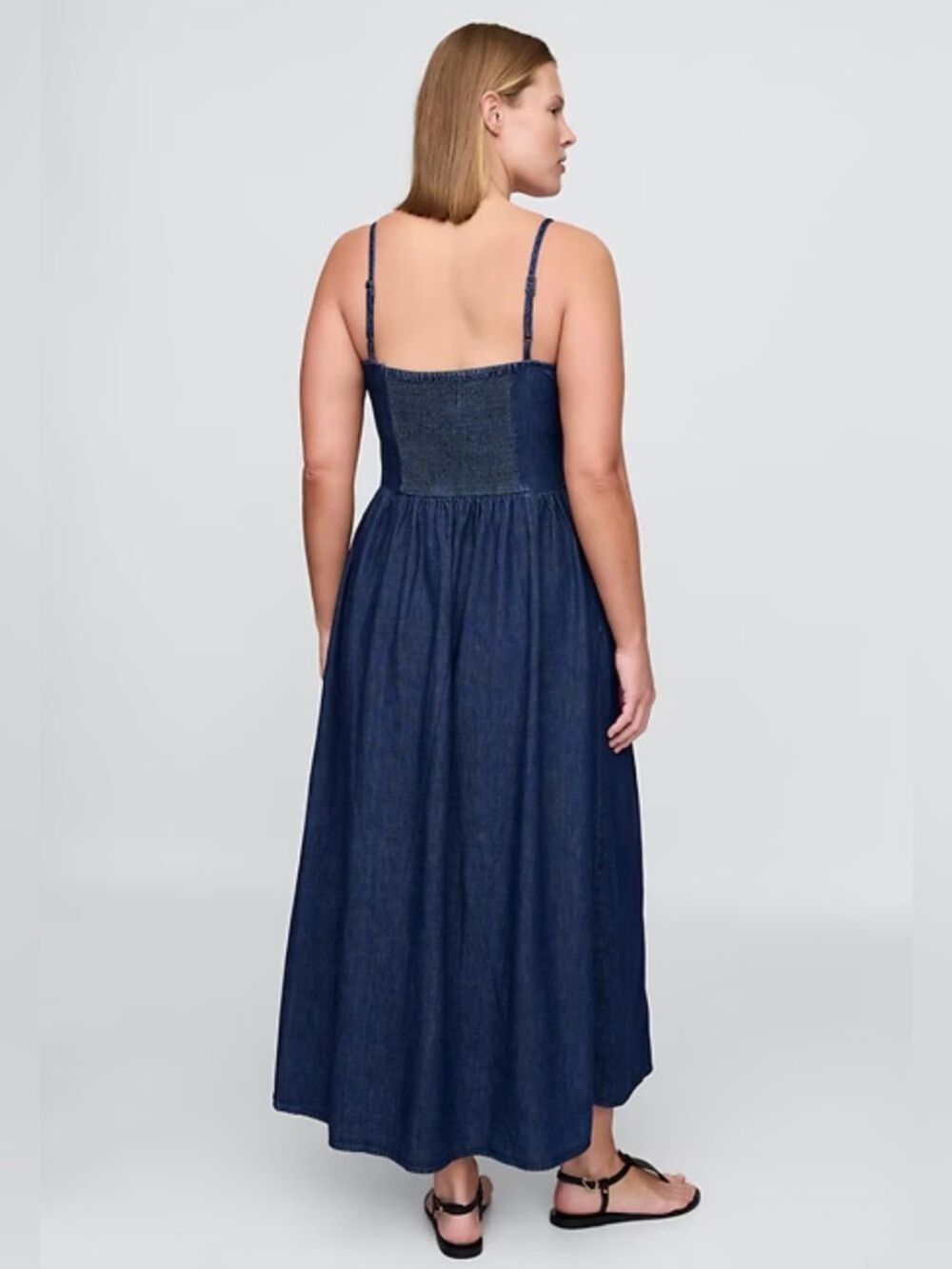 Gap Denim Drop-Waist Maxi Dress Dark Wash Classic Timeless Festival - Picture 2 of 4